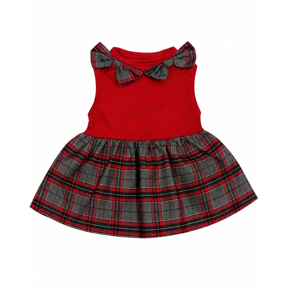 (NWOT) Simply Wag Red Gray Plaid Dog Dress Small Christmas Winter